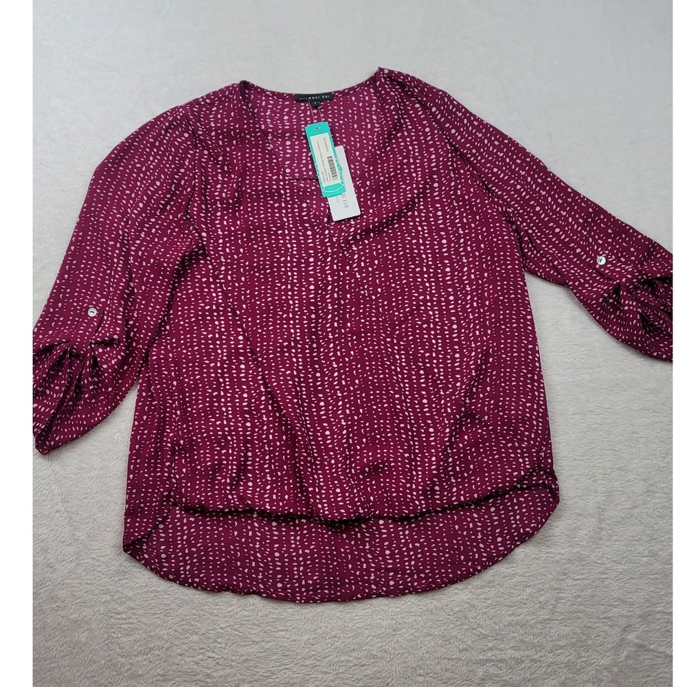 West Kei Allan Surplice Blouse Fuchsia Roll-Tab High Low Top Large NEW